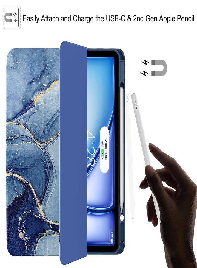 Soke Case for iPad Air 13 Inch (M3/M2,2025-2024), iPad Pro 12.9" 6th/5th Generation with Pencil Holder(2021 2022 Release)-[Apple Pencil Charging + Auto Wake/Sleep] Soft Back Cover, Navy Marble - Image 4